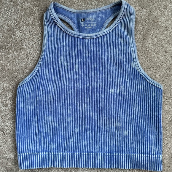 Tops - Blue Ribbed Women's Active Top